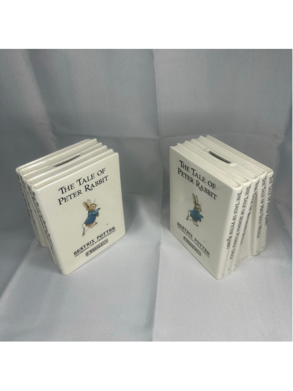 Vintage Wedgwood Beatrix Potter Peter Rabbit Ceramic Book Bank Pair / Bookends